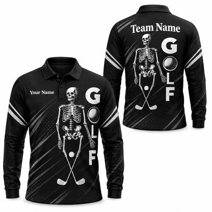 Skeleton Golf Graphic Personalized Golf Polo Shirt Long Sleeve Polo