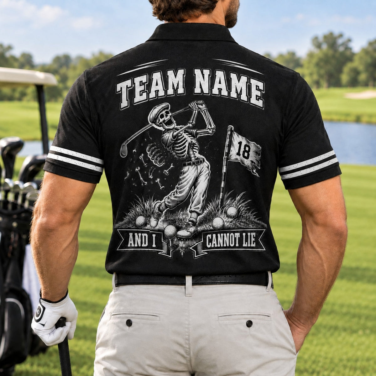 Skeleton Golfer Big Putts Sport Custom Golf Polo Shirt Back View