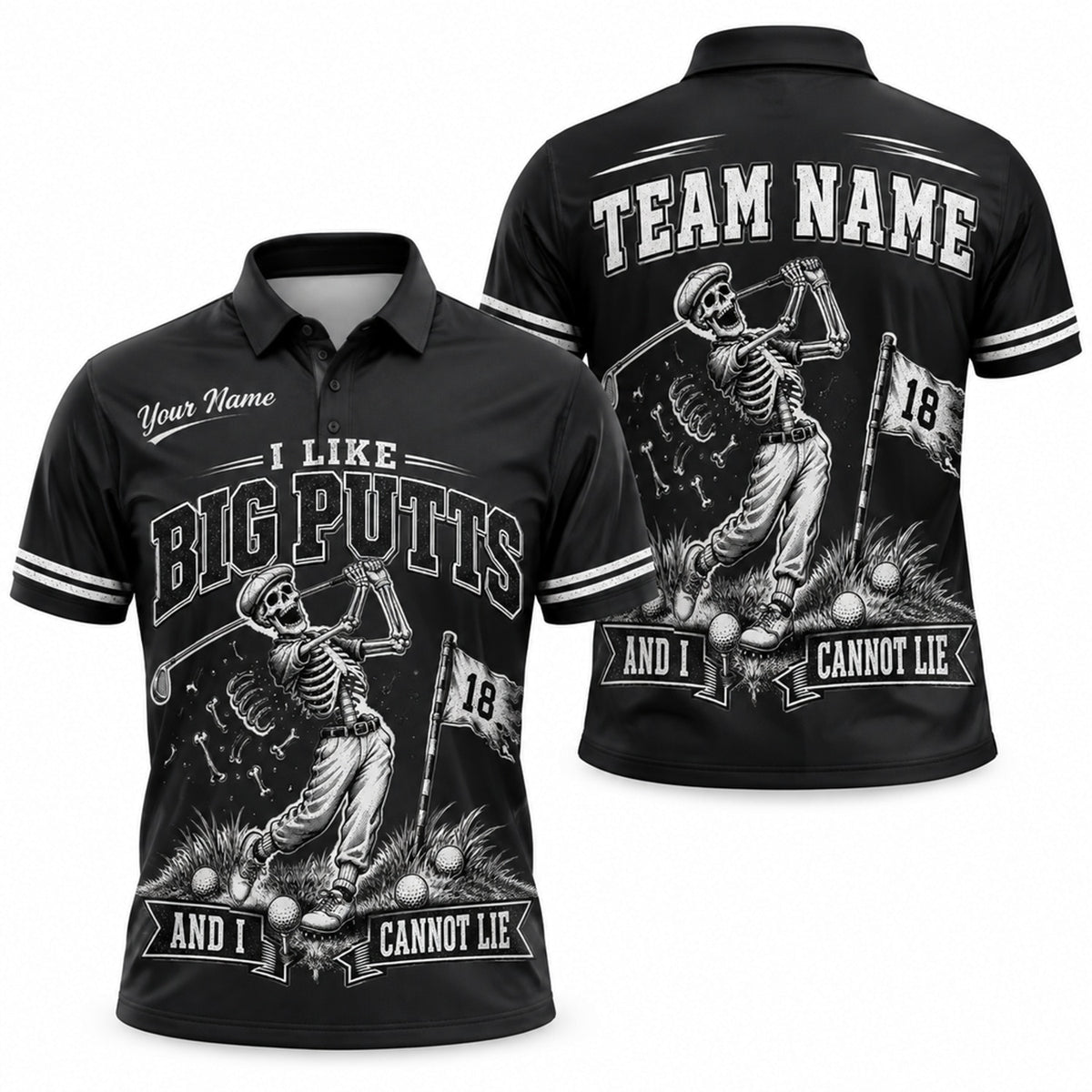 Skeleton Golfer Big Putts Sport Custom Golf Polo Shirt
