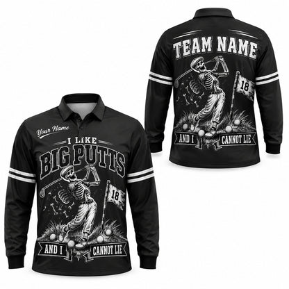 Skeleton Golfer Big Putts Sport Custom Golf Polo Shirt Long Sleeve Polo