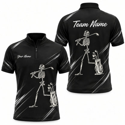 Skeleton Golfer Graphic Custom Golf Polo Shirt Jersey Zip 1 4 Collar