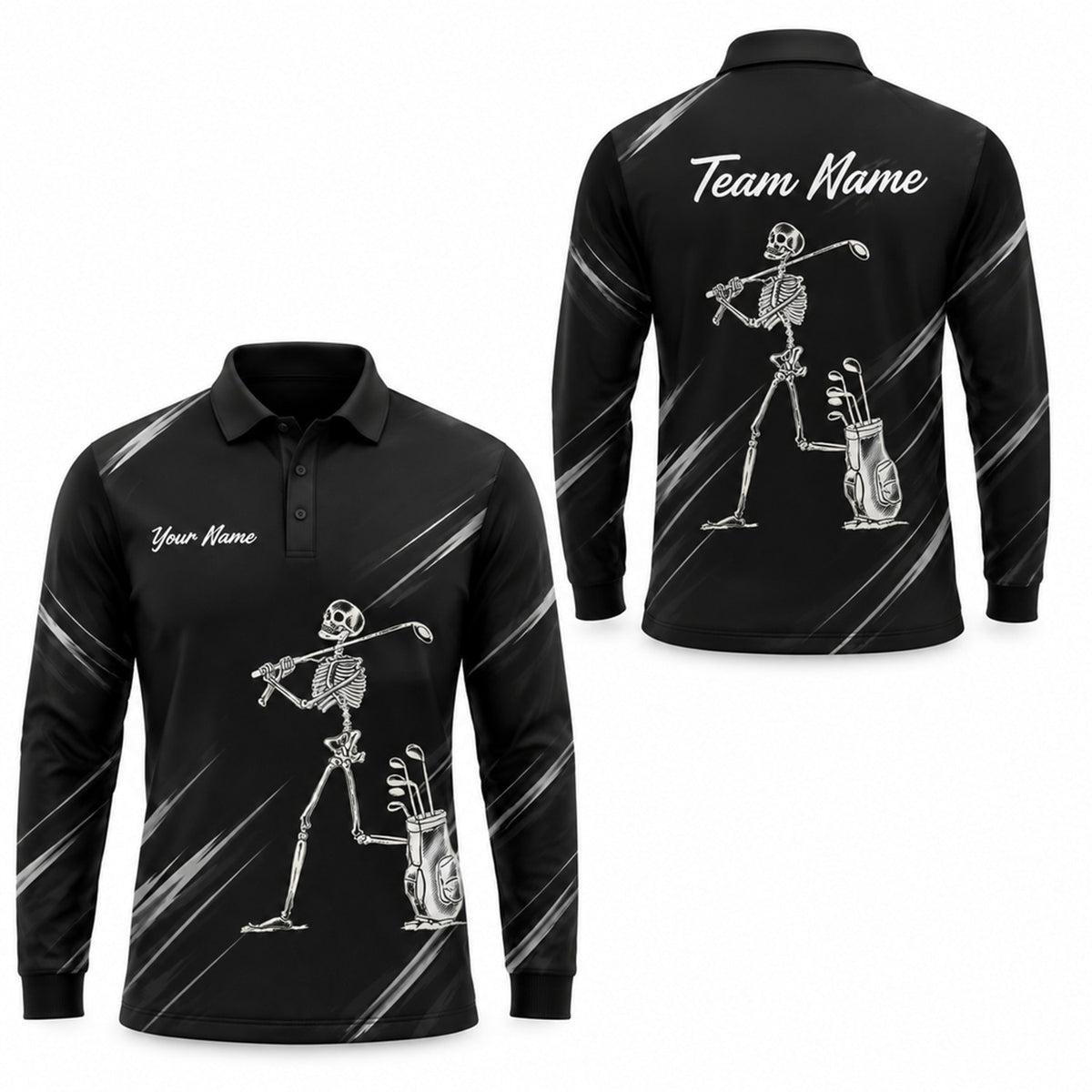 Skeleton Golfer Graphic Custom Golf Polo Shirt Long Sleeve Polo