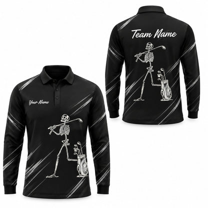 Skeleton Golfer Graphic Custom Golf Polo Shirt Long Sleeve Polo
