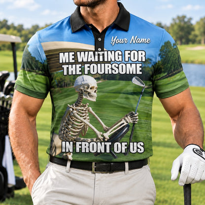 Skeleton Golfer Meme Sport Personalized Golf Polo Shirt Front View