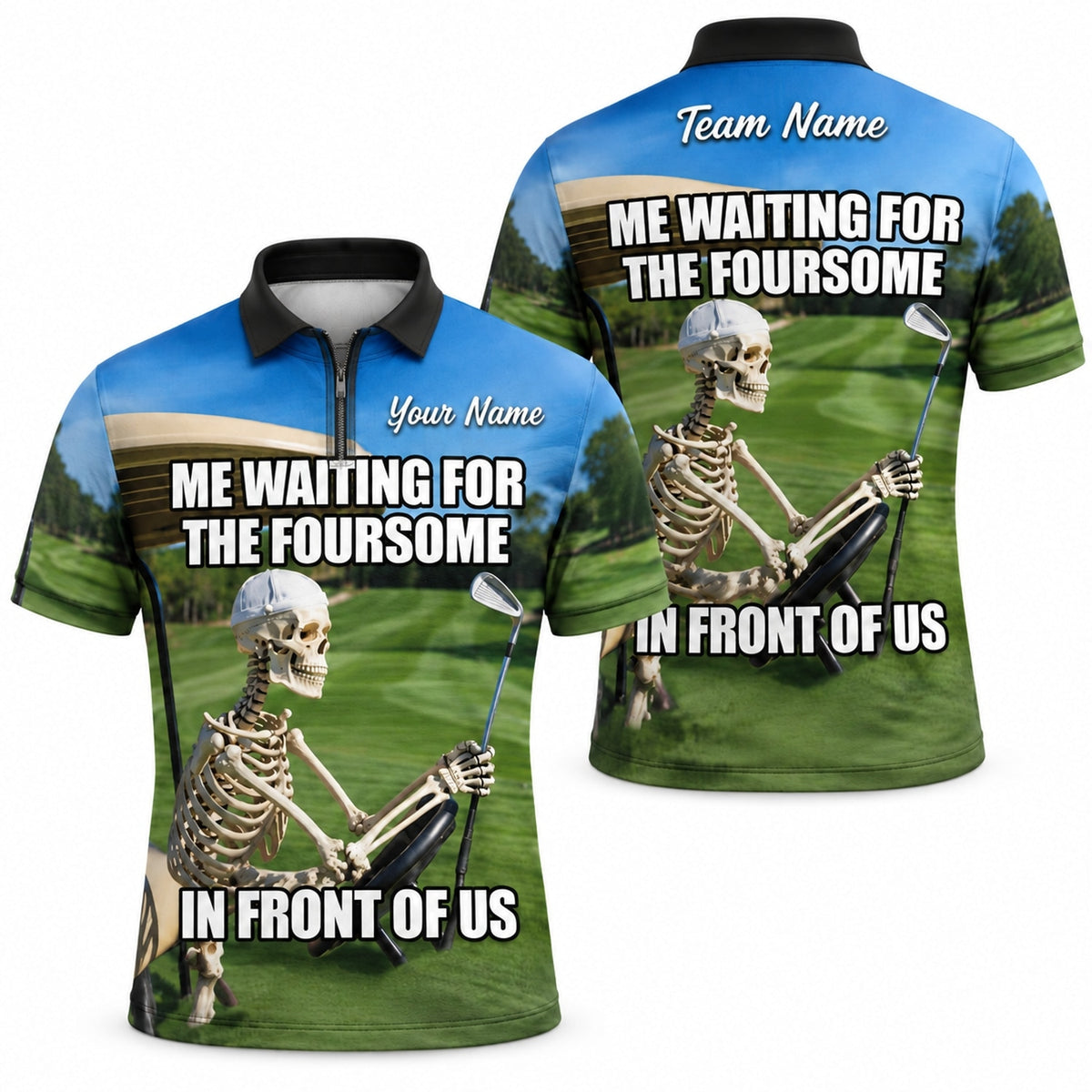 Skeleton Golfer Meme Sport Personalized Golf Polo Shirt Jersey Zip 1 4 Collar