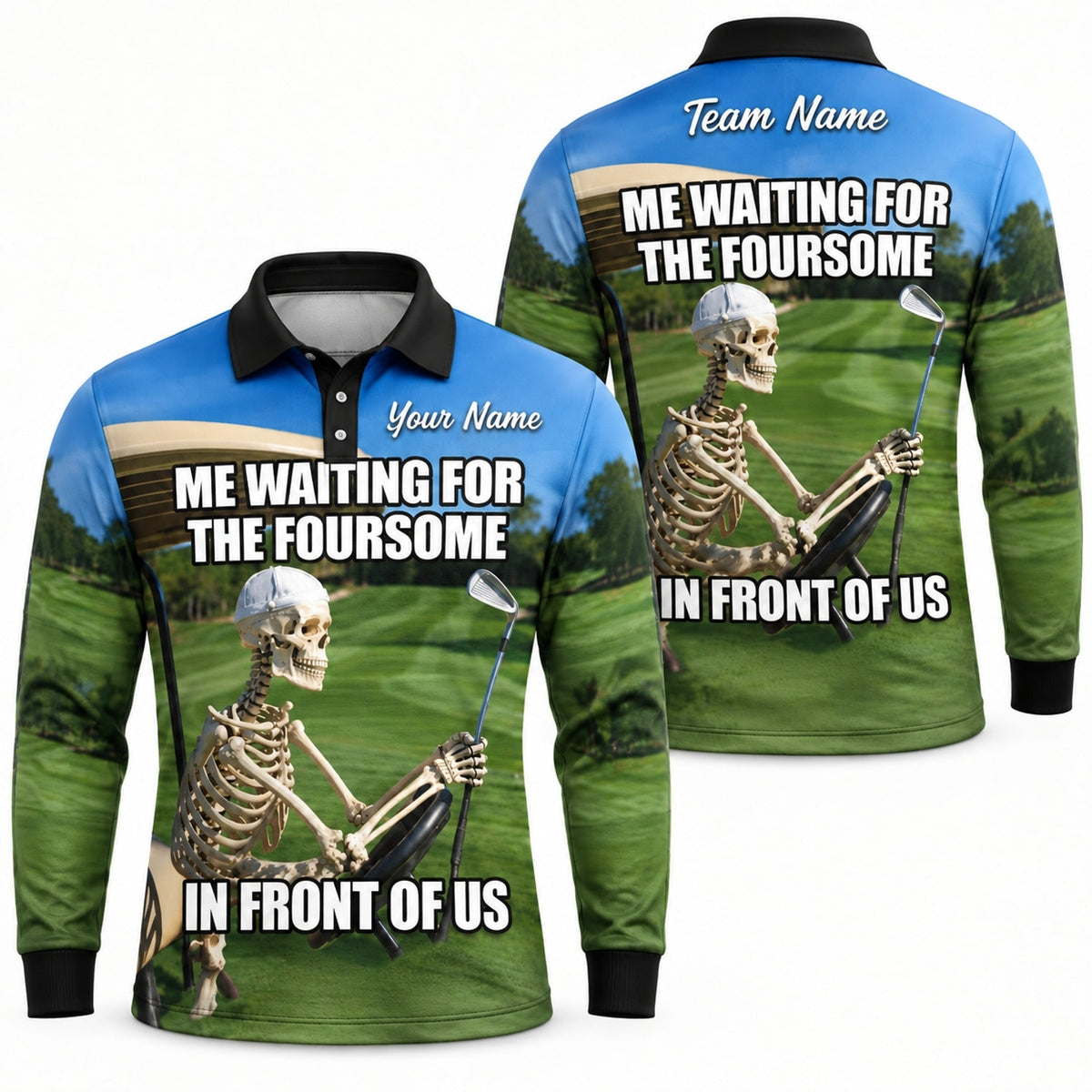Skeleton Golfer Meme Sport Personalized Golf Polo Shirt Long Sleeve Polo