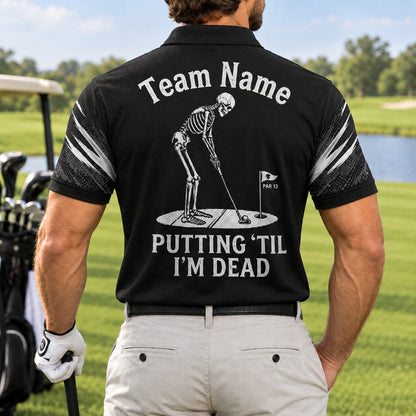 Skeleton Golfer Putting Sport Custom Golf Polo Shirt Back View