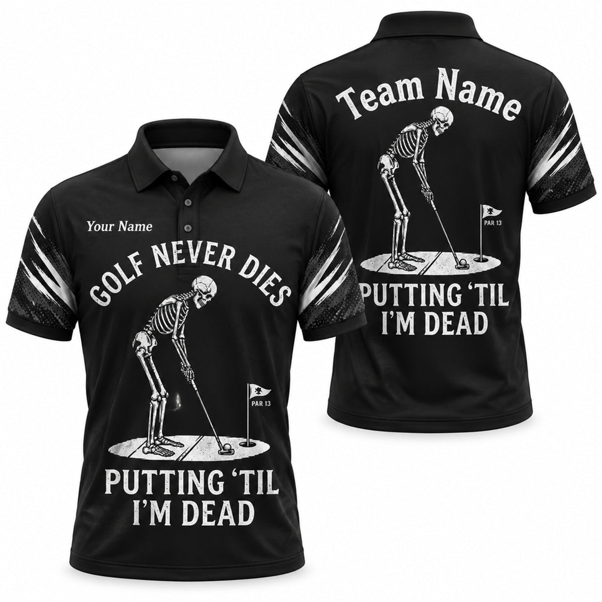 Skeleton Golfer Putting Sport Custom Golf Polo Shirt