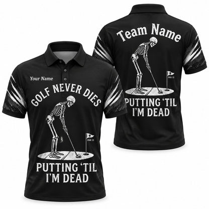 Skeleton Golfer Putting Sport Custom Golf Polo Shirt
