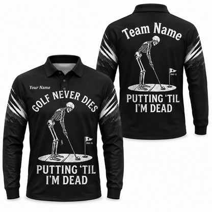 Skeleton Golfer Putting Sport Custom Golf Polo Shirt Long Sleeve Polo