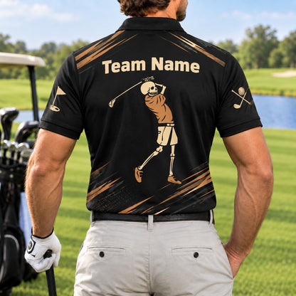 Skeleton Golfer Slogan Sport Personalized Golf Polo Shirt Back View