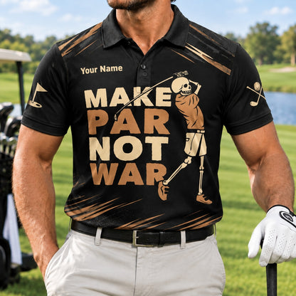 Skeleton Golfer Slogan Sport Personalized Golf Polo Shirt Front View