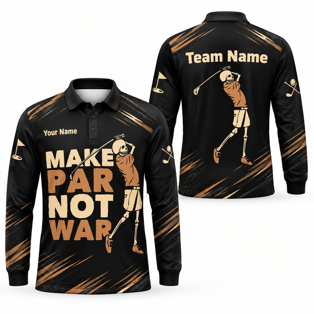 Skeleton Golfer Slogan Sport Personalized Golf Polo Shirt Long Sleeve Polo