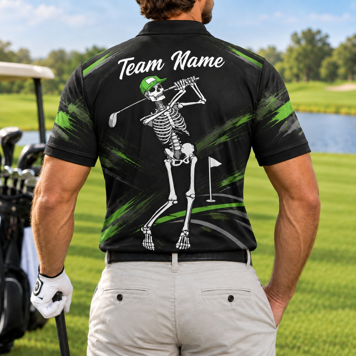 Skeleton Golfer Sport Personalized Golf Polo Shirt Back View