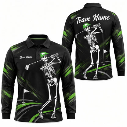 Skeleton Golfer Sport Personalized Golf Polo Shirt Long Sleeve Polo