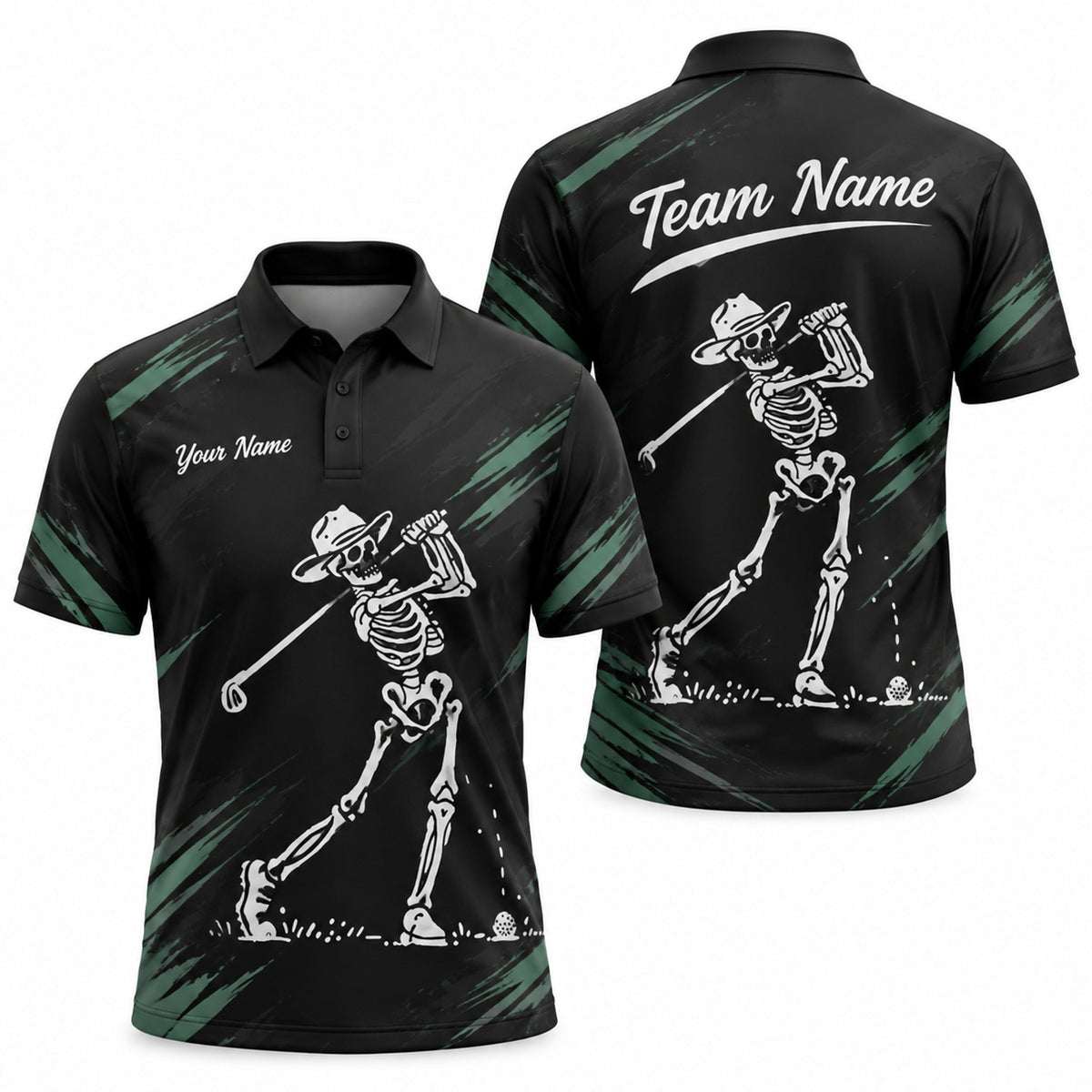 Skeleton Golfer Swing Sport Custom Golf Polo Shirt