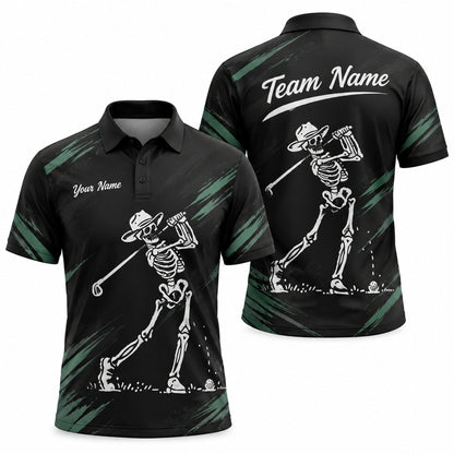 Skeleton Golfer Swing Sport Custom Golf Polo Shirt