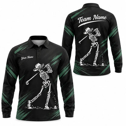 Skeleton Golfer Swing Sport Custom Golf Polo Shirt Long Sleeve Polo