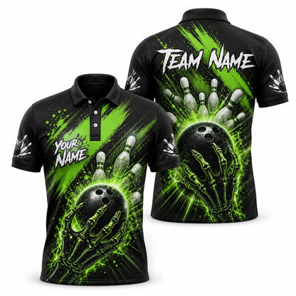 Skeleton Hand Bowling Ball Graphic Custom Bowling Polo Shirt