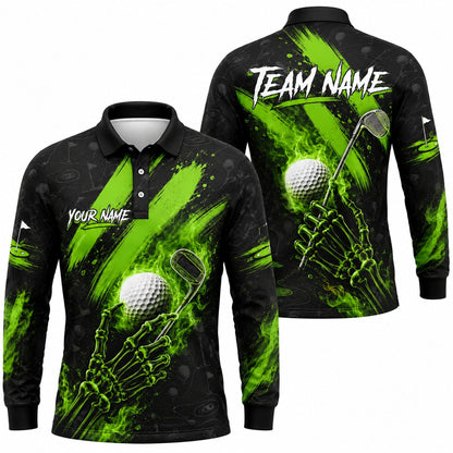Skeleton Hand Golf Club Sport Personalized Golf Polo Shirt Long Sleeve Polo