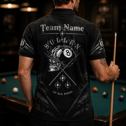 Skull 8 Ball Cues Modern Personalized Billiard Polo Shirt Back View