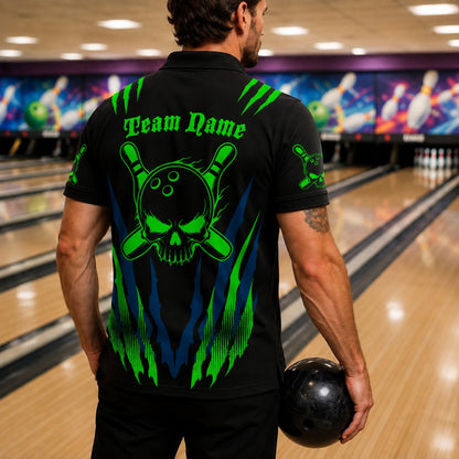 Skull Bowling Ball Sport Custom Bowling Polo Shirt Back View