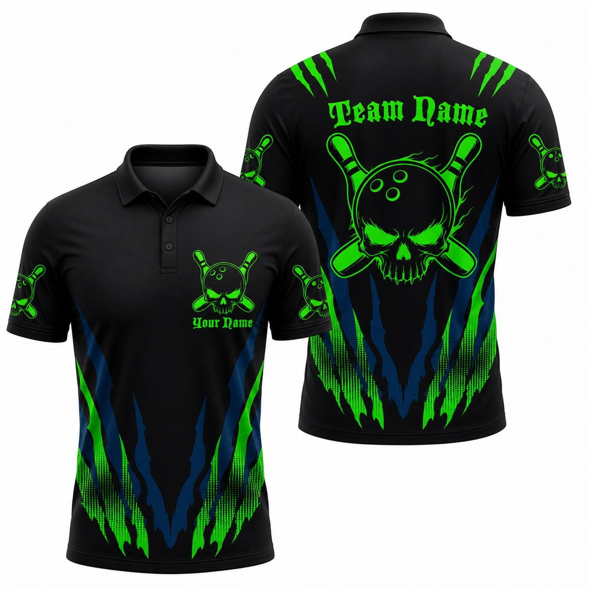 Skull Bowling Ball Sport Custom Bowling Polo Shirt