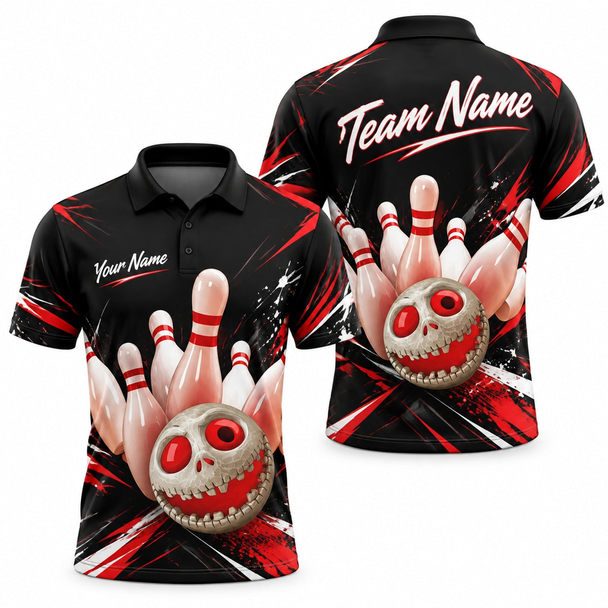 Skull Bowling Ball Strike Sport Custom Bowling Polo Shirt