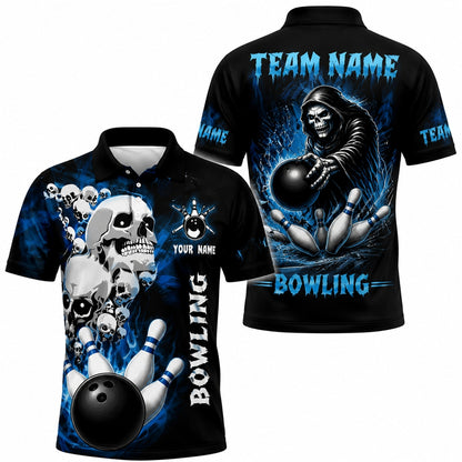 Skull Bowling Strike Graphic Custom Bowling Polo Shirt