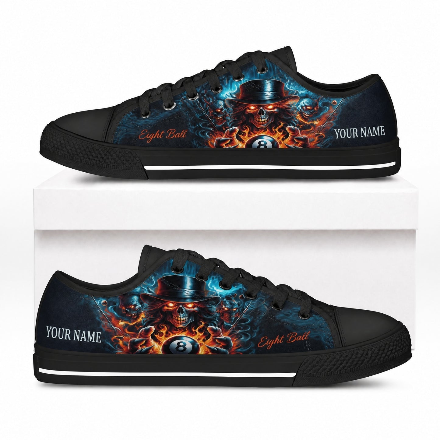 Skull Eight Ball Graphic Custom Low Top Shoes Box Black