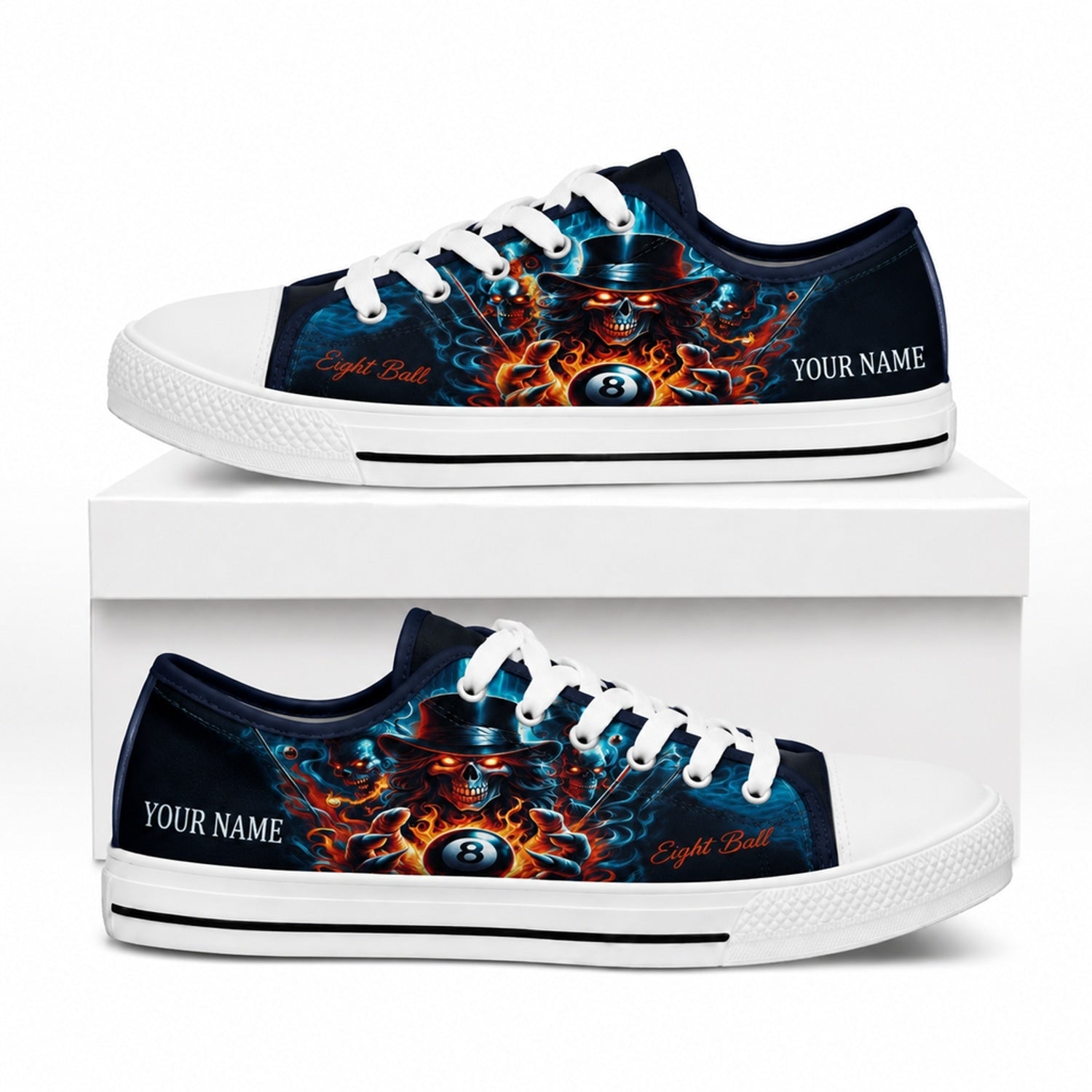 Skull Eight Ball Graphic Custom Low Top Shoes Box White