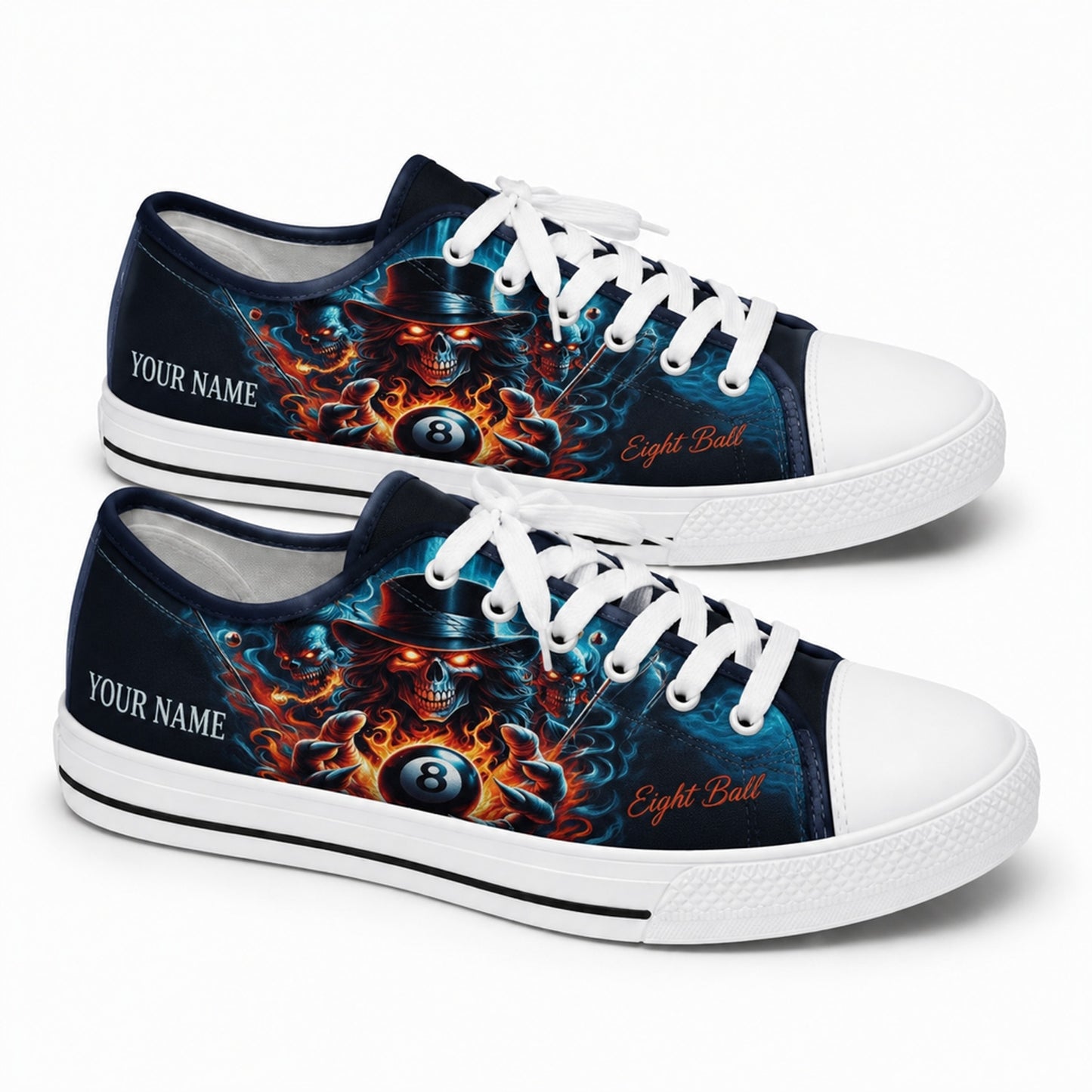 Skull Eight Ball Graphic Custom Low Top Shoes