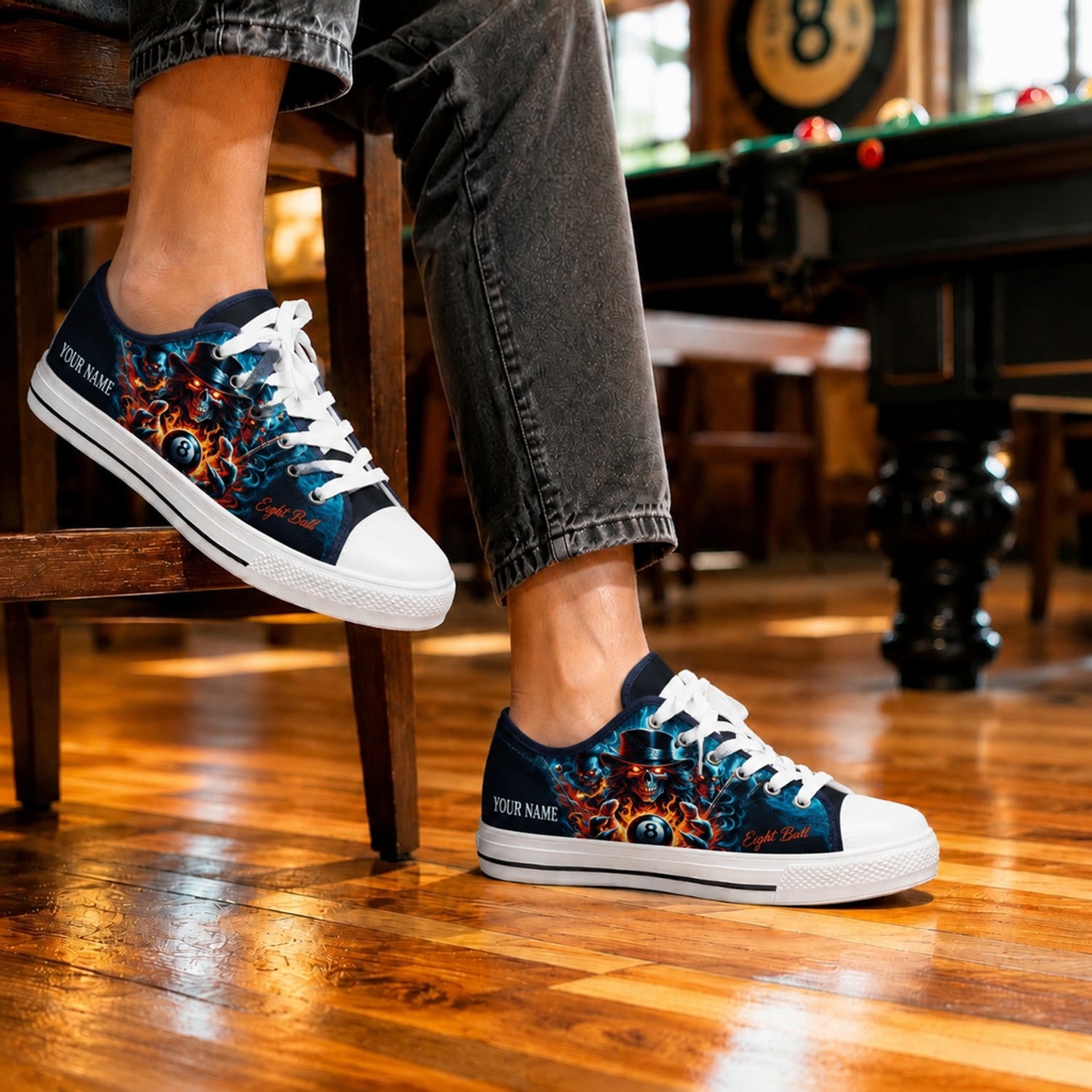 Skull Eight Ball Graphic Custom Low Top Shoes Life Style