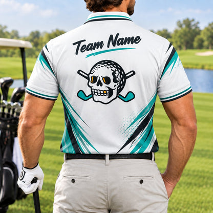 Skull Golf Ball Crossed Clubs Sport Custom Golf Polo Shirt Back View