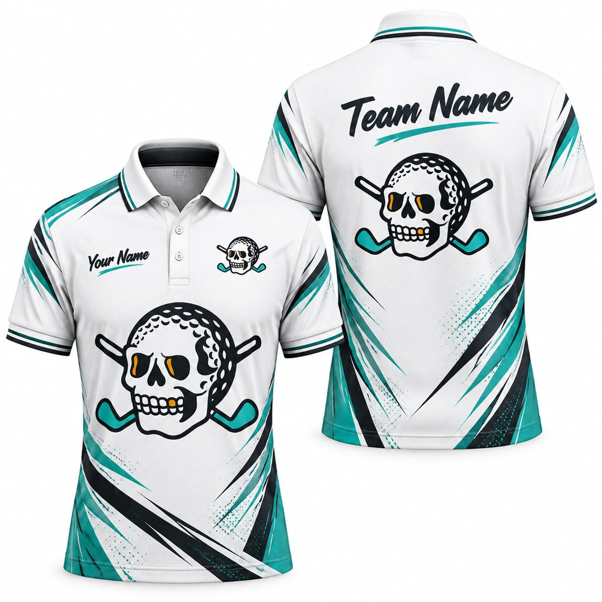 Skull Golf Ball Crossed Clubs Sport Custom Golf Polo Shirt