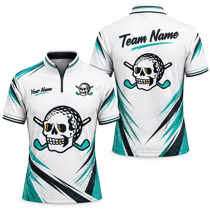Skull Golf Ball Crossed Clubs Sport Custom Golf Polo Shirt Jersey Zip 1 4 Collar