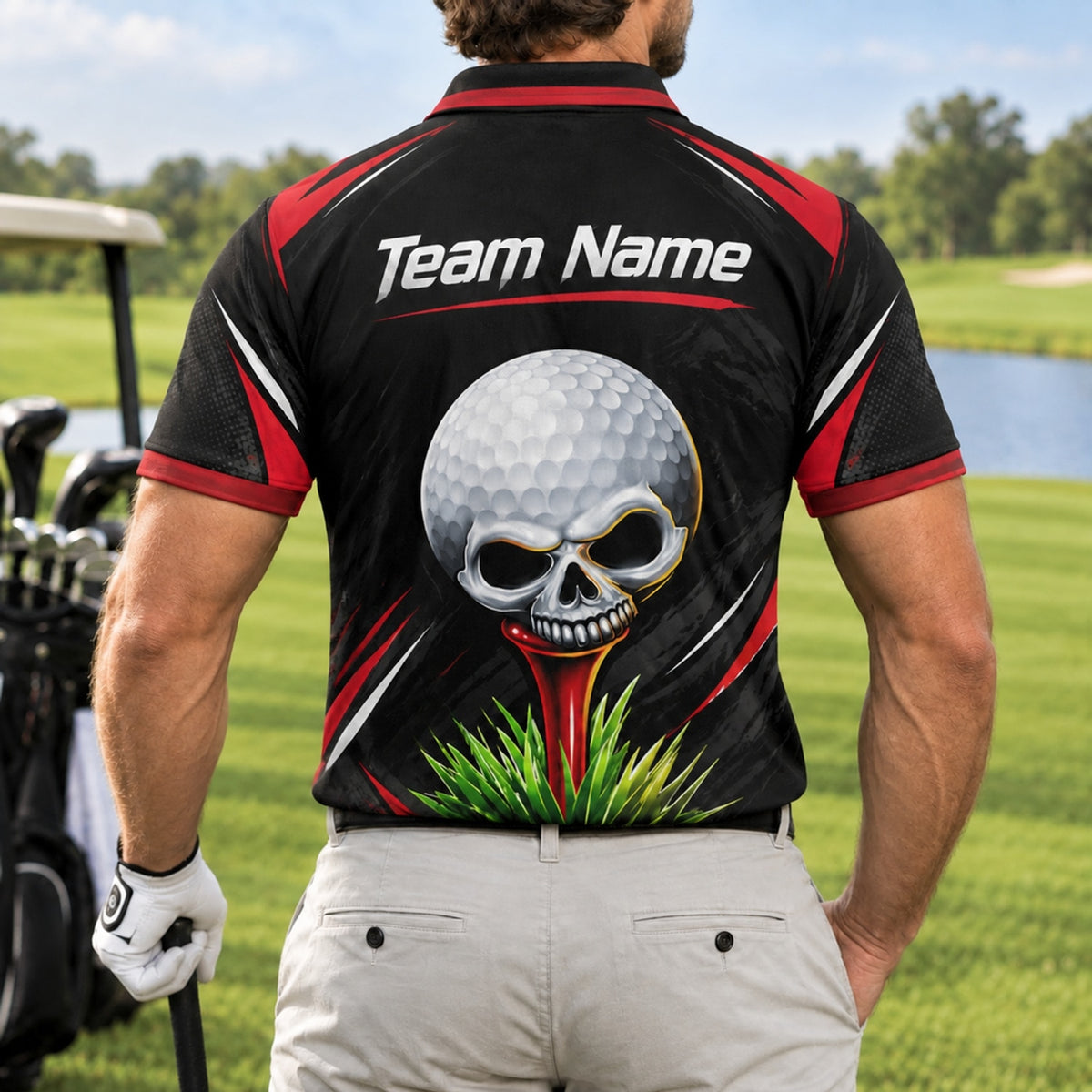 Skull Golf Ball Sport Personalized Golf Polo Shirt Back View