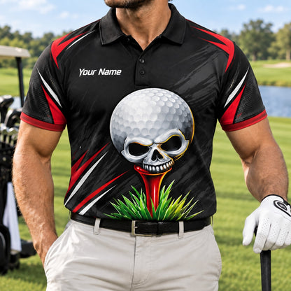 Skull Golf Ball Sport Personalized Golf Polo Shirt Front View