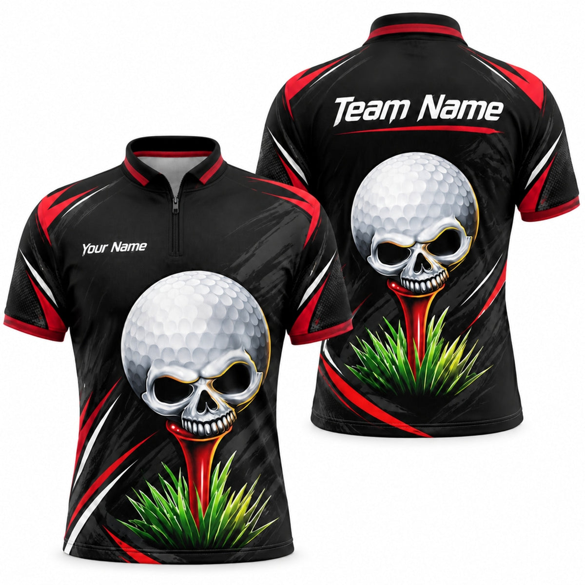 Skull Golf Ball Sport Personalized Golf Polo Shirt Jersey Zip 1 4 Collar