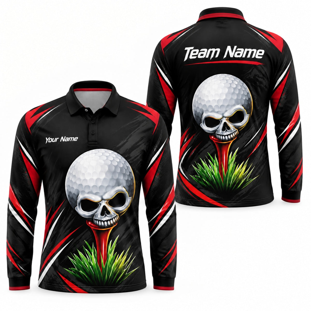 Skull Golf Ball Sport Personalized Golf Polo Shirt Long Sleeve Polo