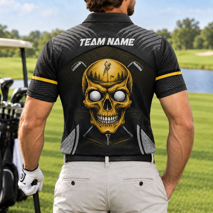 Skull Golfer Graphic Personalized Golf Polo Shirt Back View