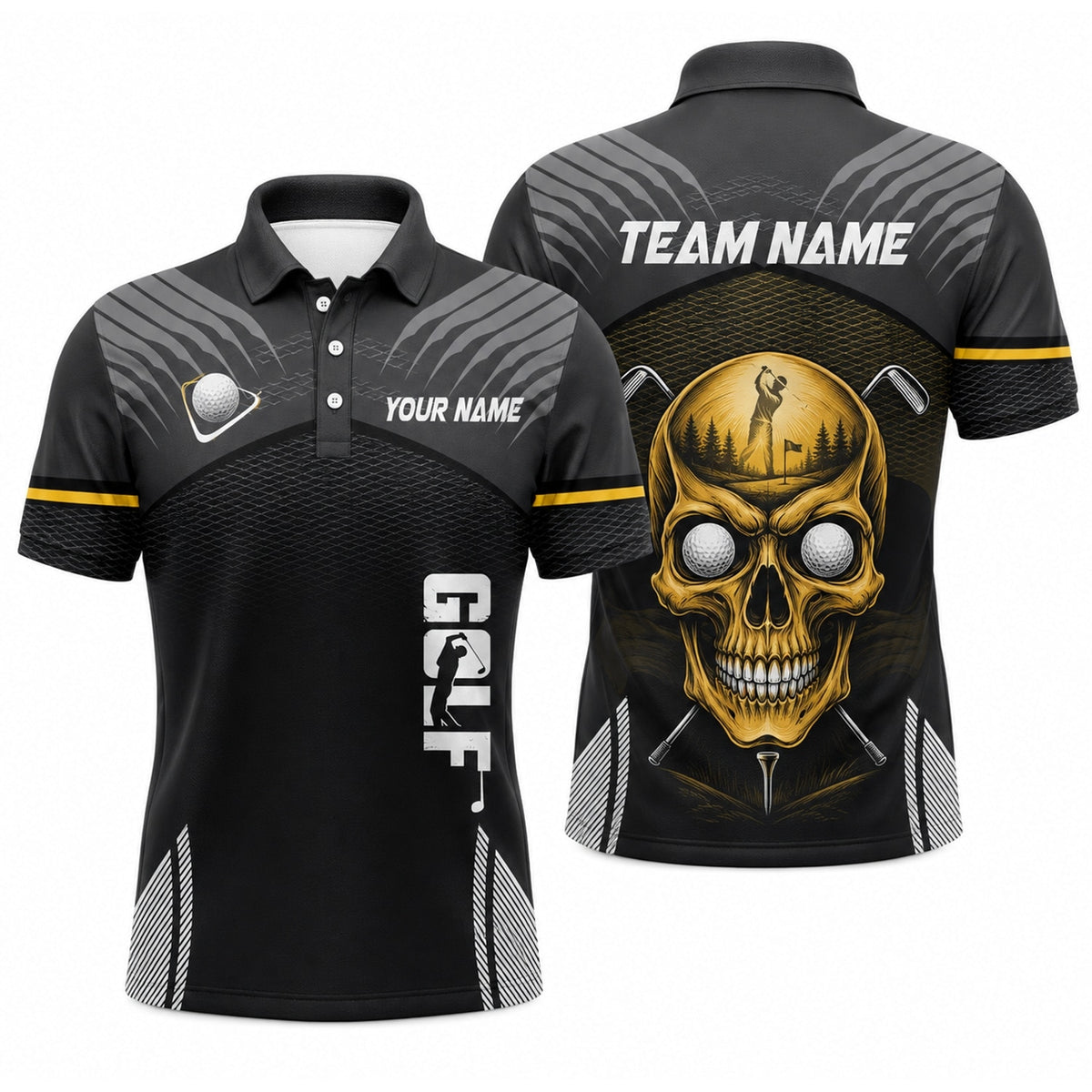 Skull Golfer Graphic Personalized Golf Polo Shirt