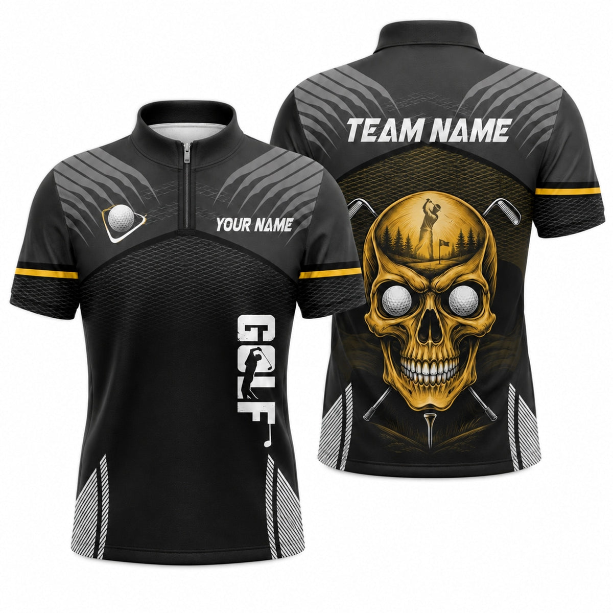 Skull Golfer Graphic Personalized Golf Polo Shirt Jersey Zip 1 4 Collar