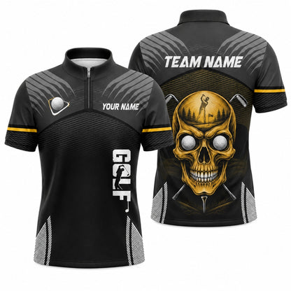 Skull Golfer Graphic Personalized Golf Polo Shirt Jersey Zip 1 4 Collar