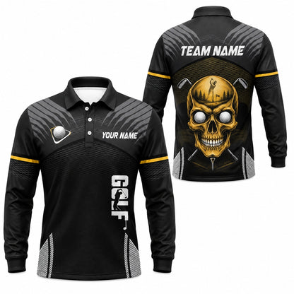 Skull Golfer Graphic Personalized Golf Polo Shirt Long Sleeve Polo