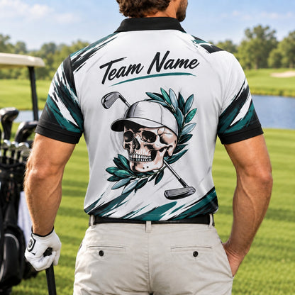 Skull Golfer Sport Personalized Golf Polo Shirt Back View