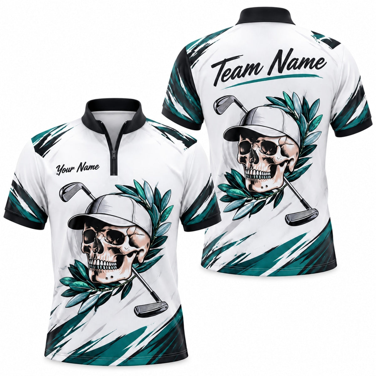Skull Golfer Sport Personalized Golf Polo Shirt Jersey Zip 1 4 Collar
