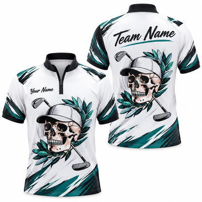 Skull Golfer Sport Personalized Golf Polo Shirt Jersey Zip 1 4 Collar