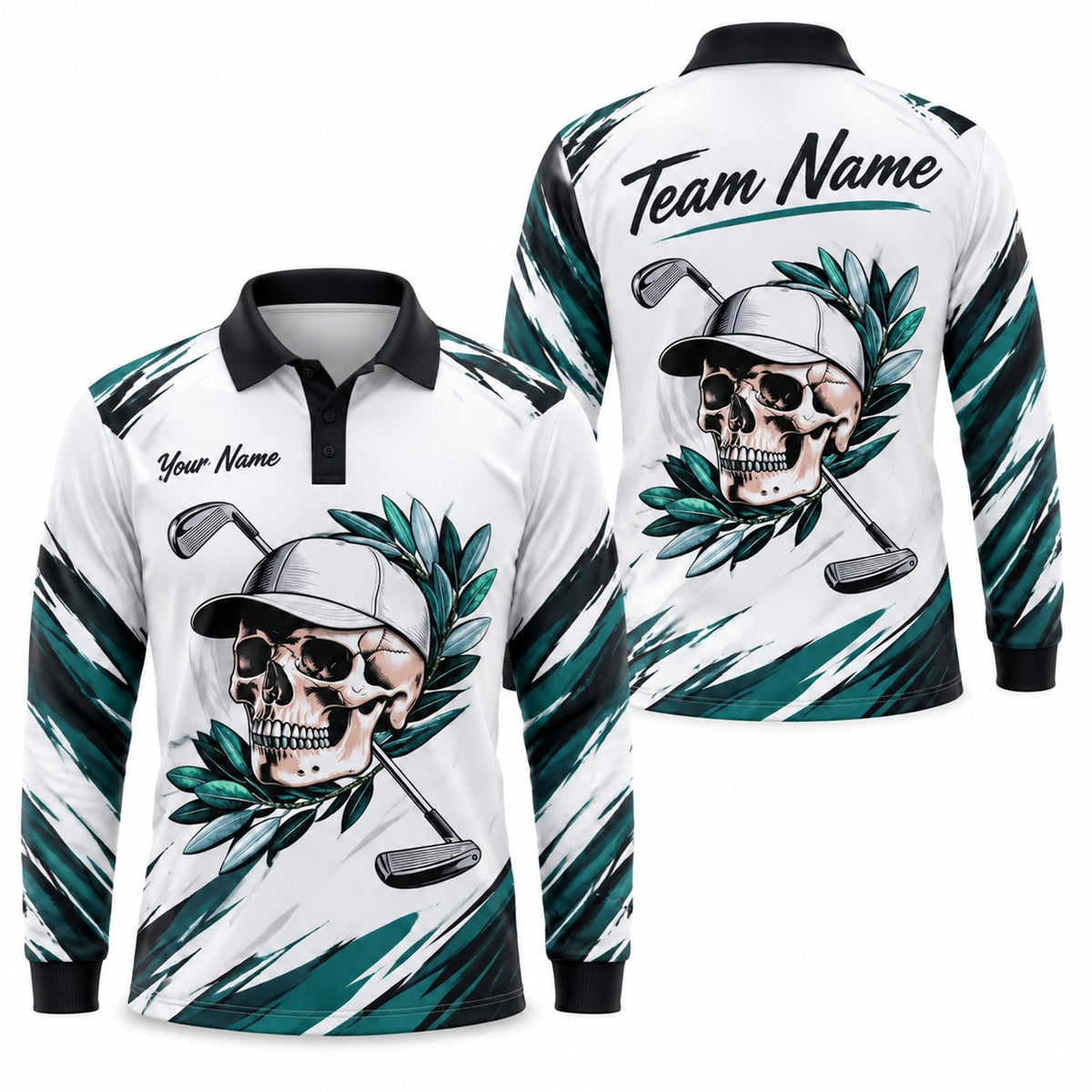 Skull Golfer Sport Personalized Golf Polo Shirt Long Sleeve Polo