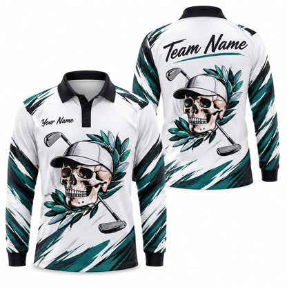 Skull Golfer Sport Personalized Golf Polo Shirt Long Sleeve Polo